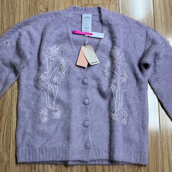 NWT* Fabrique Violet Hand Work Cereus Flora Cardigan in Alpaca Blend KnitM